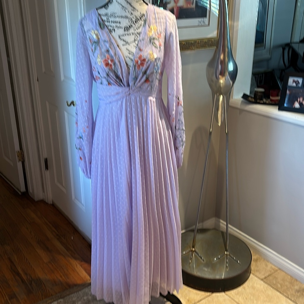 ASOS Lilac Floral Embroidered Long Sleeve Maxi Dress